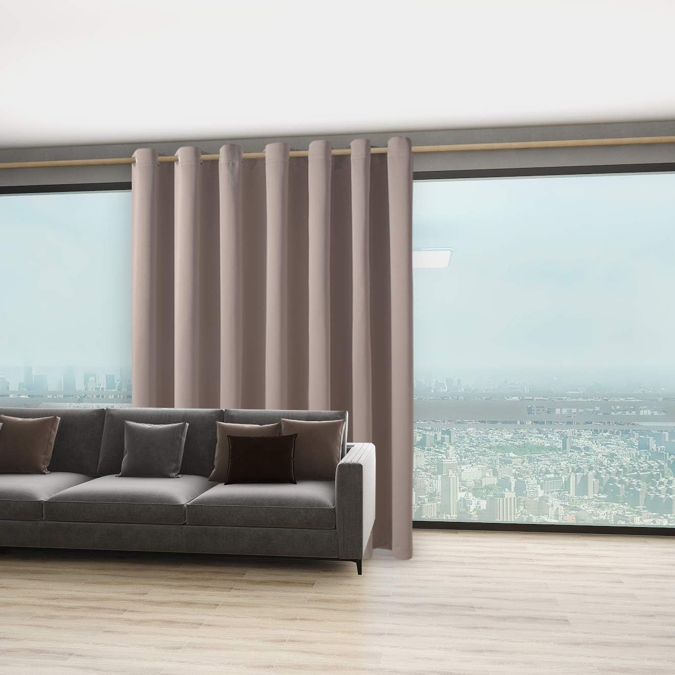 BONZER Room Divider Curtain Total Privacy Wall Noise Reducing Wide Blackout Curtains for Patio Sliding Glass Door, 84L x 108W Inch (7L x 9W ft), 1 Panel, Khaki