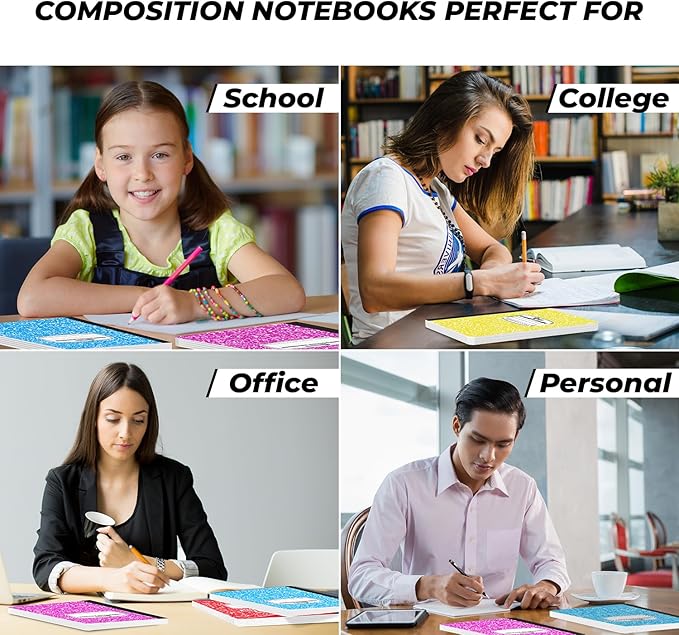 50 Pack Bulk Composition Notebooks College Ruled, 200 Pages (100 Sheets), 9-3/4 x 7-1/2, Bulk School Supplies, Bulk College Ruled Notebooks, Bulk Assorted Colors Marble Notebooks for School