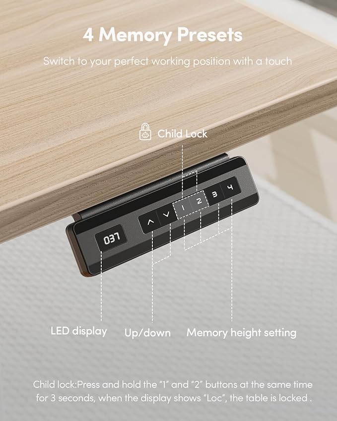 FEZIBO One-Piece Standing Desk Adjustable Height Stand up Home Office Desk, 32x24 Inch Electric Standing Computer Desk, with 4 Memory Presets, Fixable casters, Light Rustic