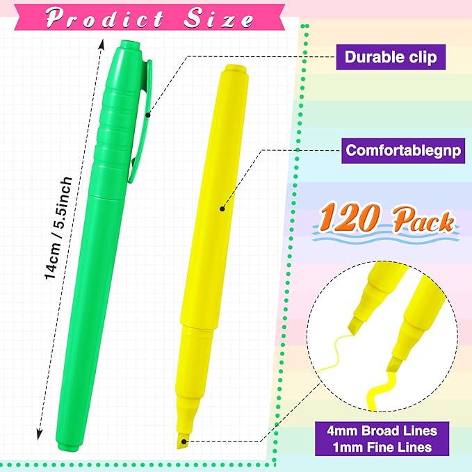Seajan 120 Pack Highlighters Assorted Colors Highlighter Markers Chisel Tip Highlighter Pens Quick Drying Markers Bulk for Adults Home Office Supplies(Bright Colors)