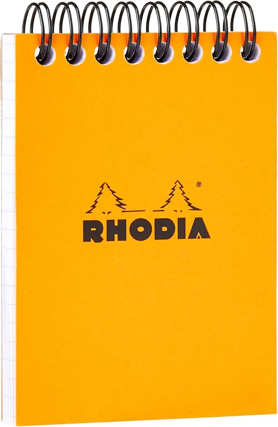 RHODIA 11500C - Spiral Notebook (Full Bound) Orange - A7 - Small Squares - 80 Detachable Sheets, 80G Clairefontaine Paper - Classic Soft Coated Card Cover