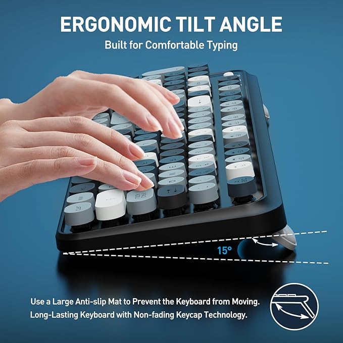 FOPETT 2.4GHz Wireless Keyboard and Mouse Set with Switch Button - Full-Size Keyboard - Compatible for Windows/Laptop/PC/Notebook/Smart TV and More - Grey Colorful