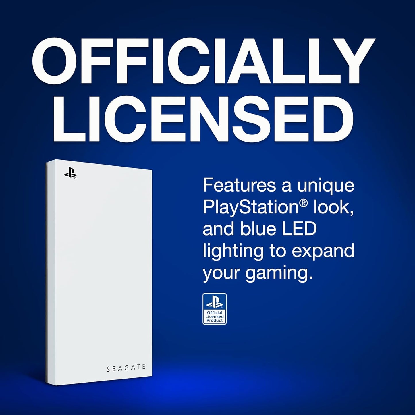 Seagate Game Drive for PS5 External SSD 2TB Solid State Drive - USB 3.2 Officially Licensed White with Blue LED Lighting (STMH2000100)