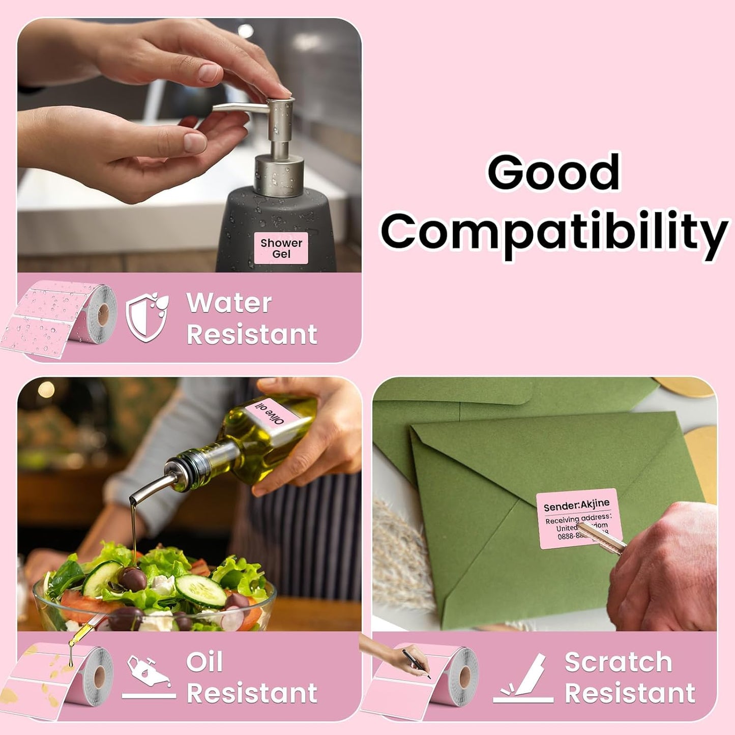 2.25x1.25 Inch Thermal Labels Pink, Holographic Sliver Barcode Thermal Labels for Thermal Printer and Small Business, Multi-Purpose Rectangle Stickers, 500 Sheets/Roll