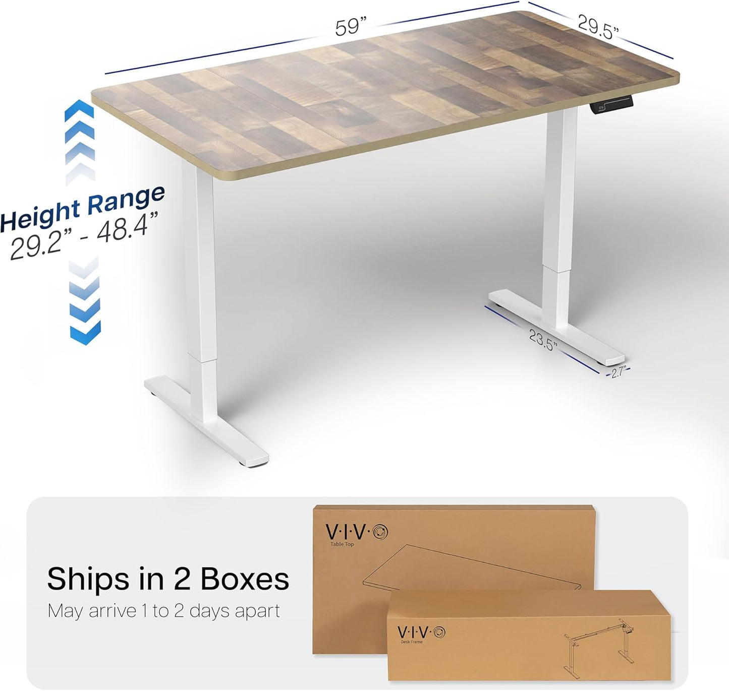 VIVO Electric 60 x 30 in Standing Desk, Memory Height Adjustment, 1B Series, Reclaimed Wood Top White Frame, DESK-KIT-1W6P-30