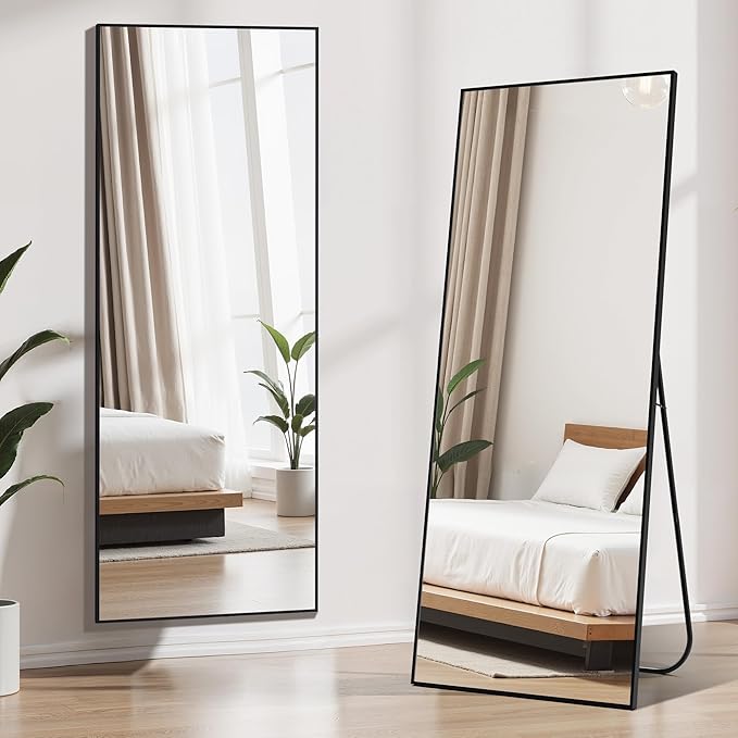 Simple Deluxe Full Length Mirror, Standing Mirror Full Body, Mirror Full Length for Home Wall Decor, 59"x16" Large Floor Mirror for Wall Door Bedroom Bathroom Living Room, Black