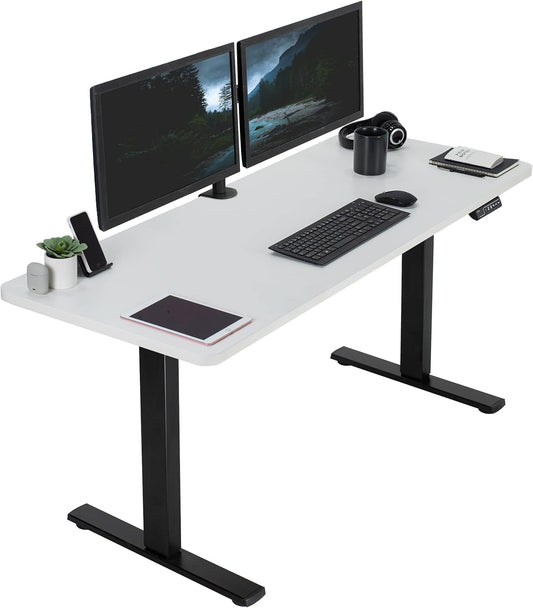 VIVO Electric 60 x 24 in Standing Desk, Memory Height Adjustment, 1B Series, One-Piece White Top, Black Frame, DESK-KIT-1B6W
