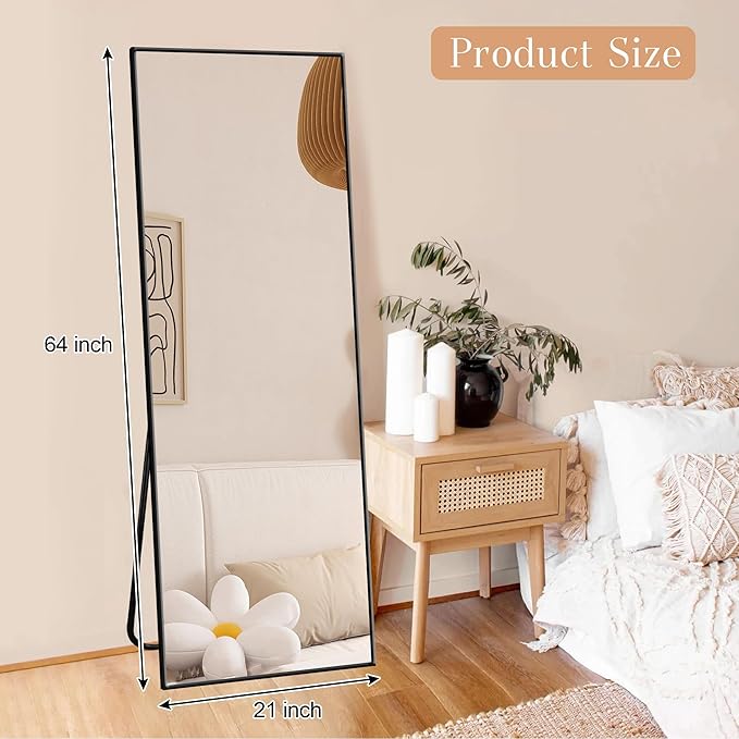 64"x21" Full Length Mirror Rectangle Body Dressing Floor Standing Mirrors for Bedroom & Cloakroom, Black