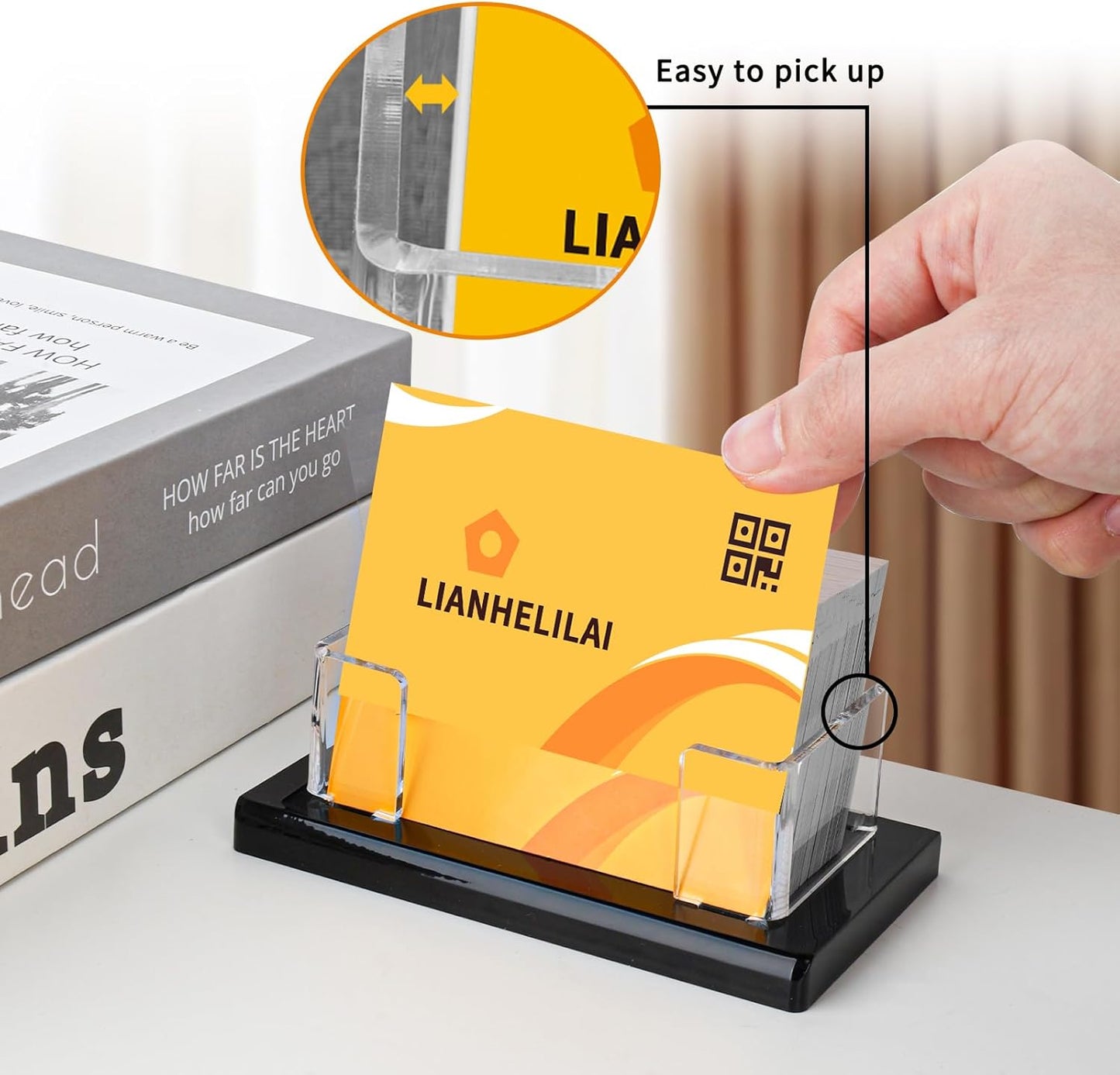2Pack Acrylic Business Card Holder Black Enlarged Holds 120 Cards for Office/Exhibition/Restaurant Desk/Counter Display Name Card Organizer Stand