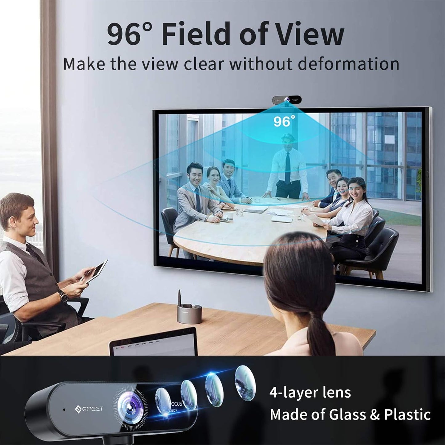 1080P Webcam with Microphone, eMeet Nova AutoFocus HD Webcam, 96°View Web Camera w/ 2 De-Noise Mics for Laptop/Desktop, Plug & Play USB Streaming Computer Camera for Conference/Calling/Teaching/Gaming