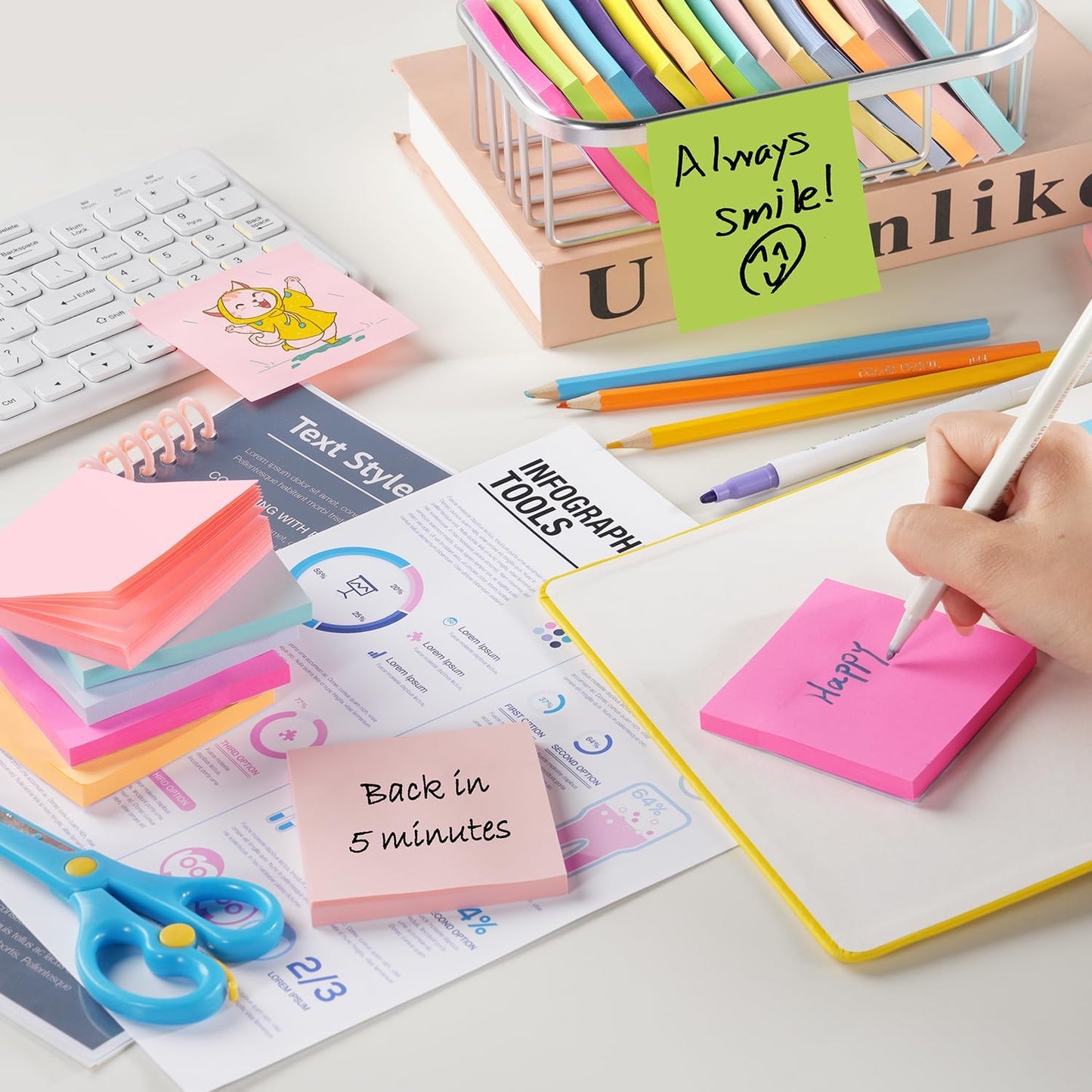 Sticky Notes 3x3 Inch Bulk 72 Pads - 12 Assorted Color Self-Stick Memo Pads for Students, Office, Home Organization Easy to Post for Planners, Fridge, Laptops (5400 Total Sheets)