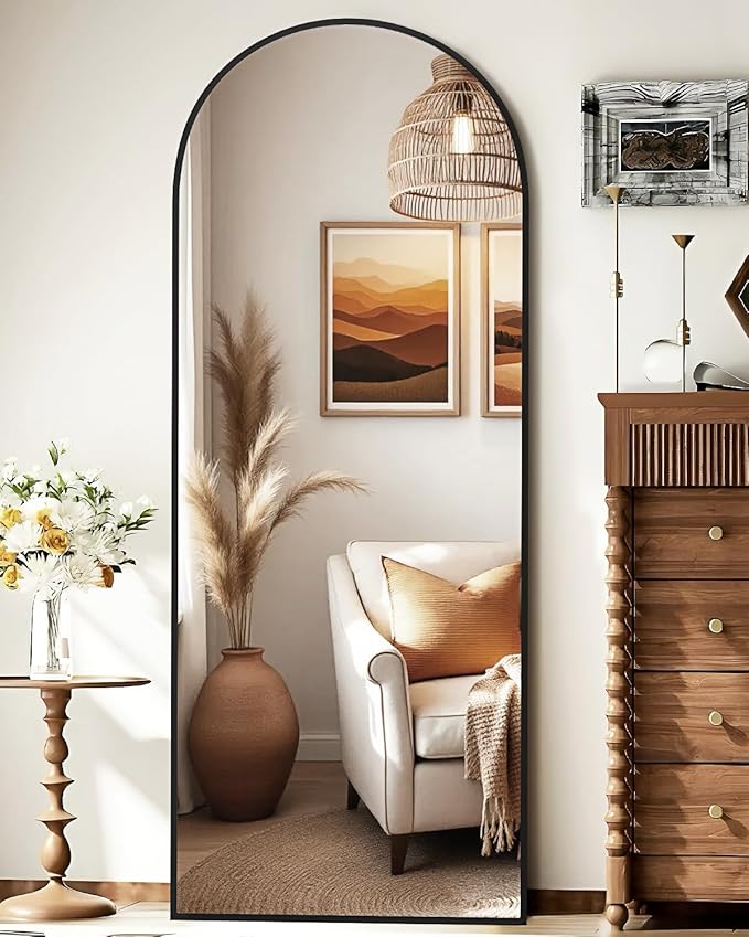 SUNQUEEN 58"x19" Floor Mirror Full Length, Arched Full Length Mirror with Stand, Full Body Mirrors for Bedroom Living Room or Cloakroom Black