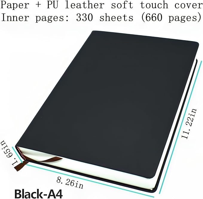 jooact Thick Sketchbook 660 Pages Notebook Soft Faux Leather Cover Journal 80GSM Paper Notepad Drawing Book Memo Writing Sketch Pad Diary Notebook