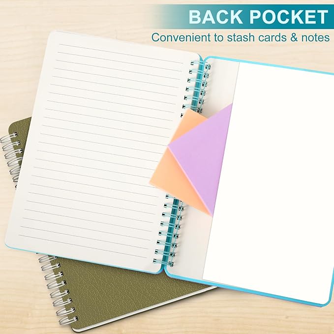 Lined Spiral Journal Notebook, A5 Hardcover Leather Notebook for Work, 5.7''×8.2'', 100GSM Thick Paper Spiral Bound Journaling Notebooks for Women & Men Office School Note Taking Business, Sky Blue