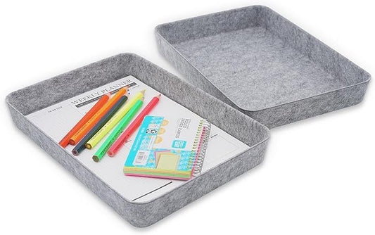 Welaxy 2-Piece Office Desk Drawer Organizer Tray Letter-Size documents A4 Paper Book File Folder Holder Storage Bins (Gray)