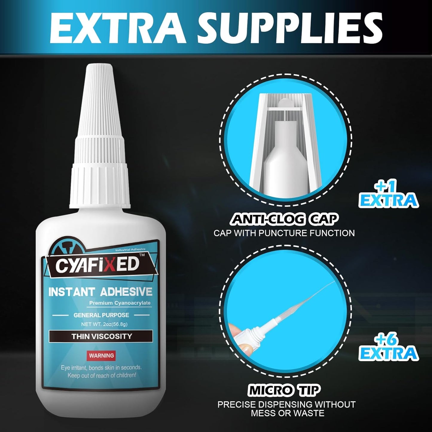 Super Glue Liquid, Instant Clear Cyanoacrylate Thin Viscosity Adhesive, Food Safe CA Glue for Shoe Sole Repair Leather Ceramic Plastic Glass Metal Wood Aquarium Porcelain Rubber Pottery Model Craft
