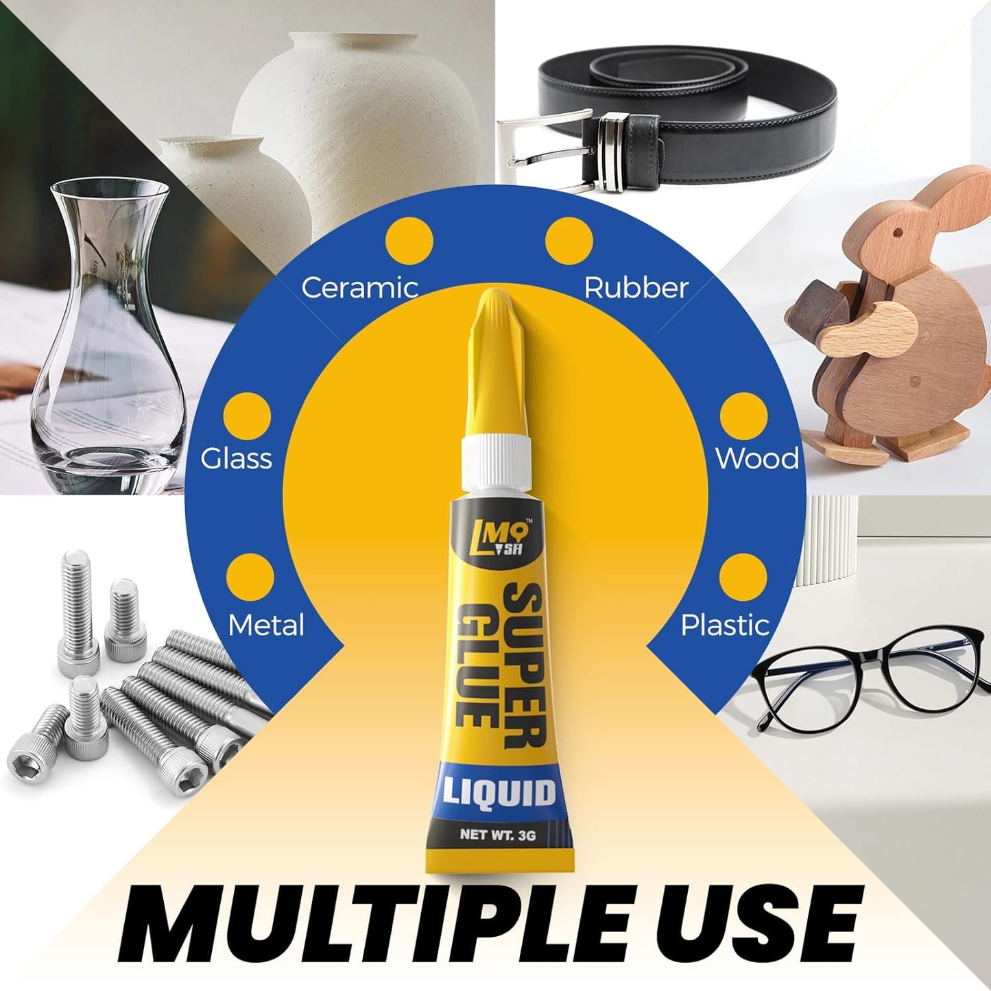 Super Glue 6x3g Liquid CA Glue, Clear Cyanoacrylate Adhesive Single Use for Shoe Sole Repair Ceramic Plastic Model Metal Wood Aquarium Leather Pottery Glass, Food Safe Strong and Instant Bonding