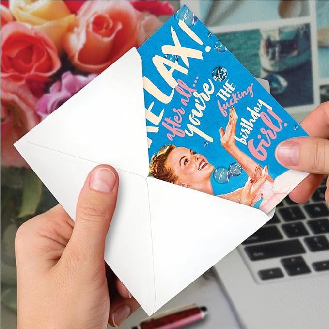 NobleWorks - 1 Funny Women's Birthday Card - Hilarious Bday Greeting Card with Envelope, Sassy Celebration - Relax Birthday Girl C7018BDG