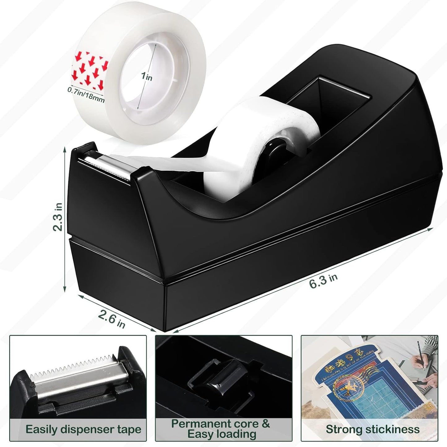 Yahenda 18 Pack Desktop Tape Dispenser Non Skid Base with 0.7 x 985 Inches Invisible Tape Refills Bulk Weighted Roll Dispenser for Office Home School