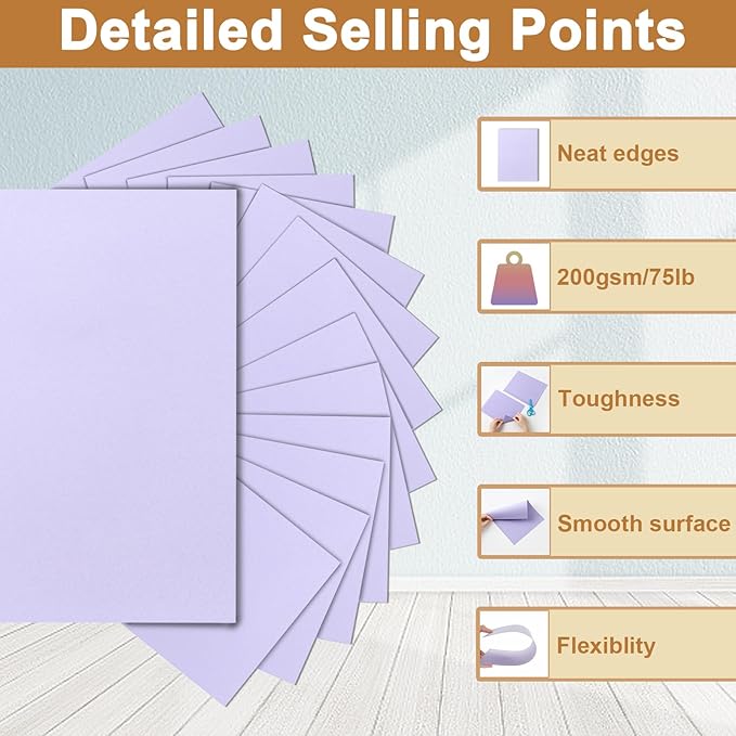 40 Sheets Purple Cardstock 8.5 x 11 Certificate Paper, 200gsm/75lb Premium Card Stock Printer Paper for DIY Cards Making, Business Cards, Wedding Invitations, School Crafting