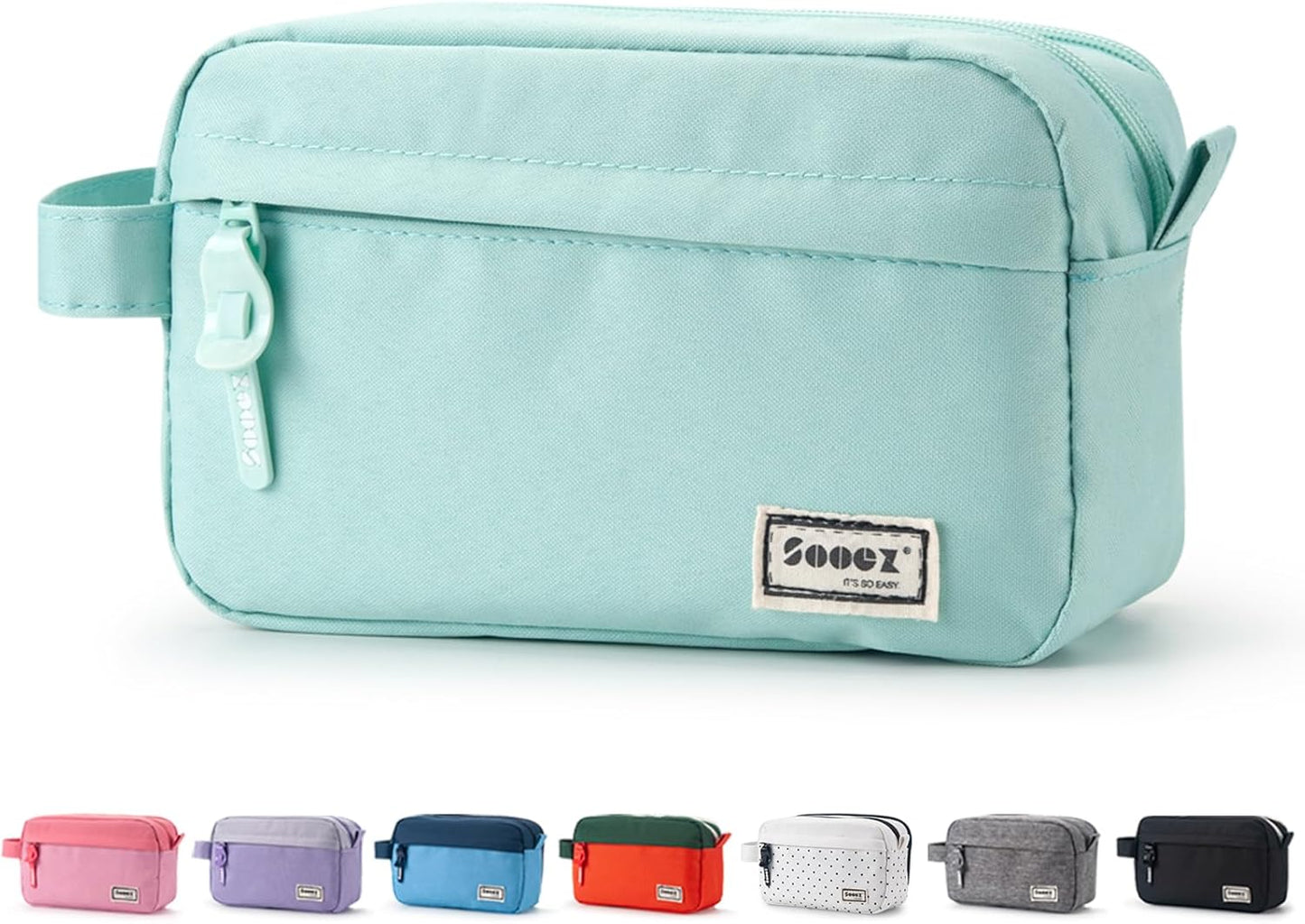 Sooez Original High Capacity Pencil Case, Big Pencil Bag Pouch Box Organizer Pen Case, Portable Journaling Supplies with Easy Grip Handle & Loop, Aesthetic Supply for Girls Adults, Mint Green
