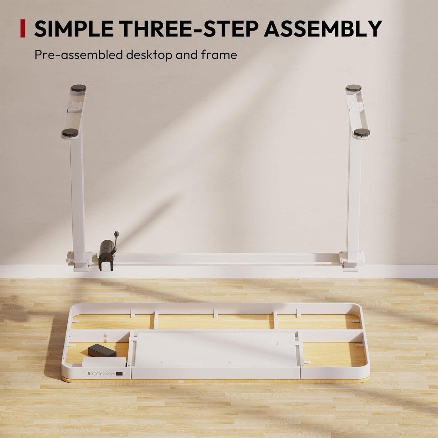 Standing Desk with Drawer, Electric Height Adjustable Home Office Desk with Storage & USB Ports, 48 inch Maple Wood Tabletop/White Frame