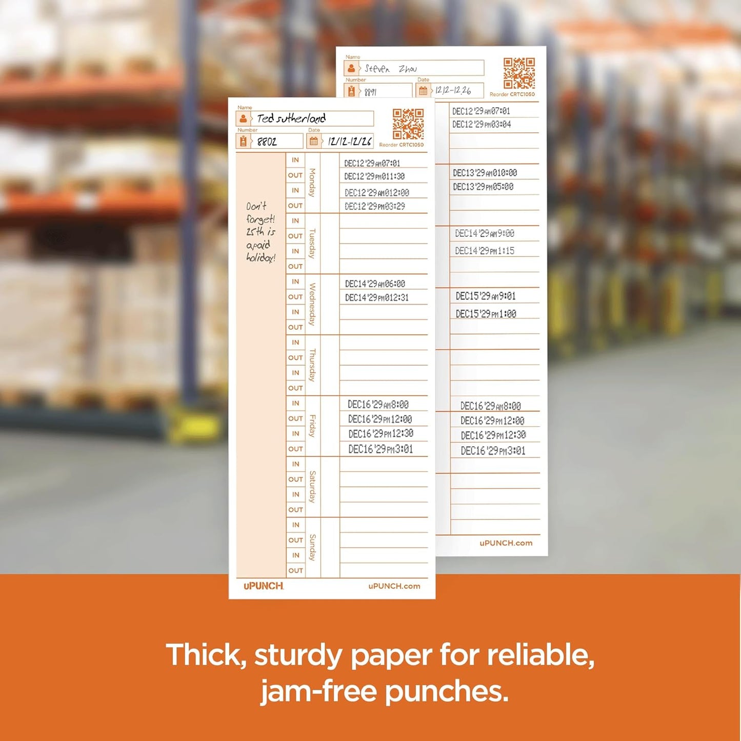 uPunch 100 Time Cards for CR1000 Digital Time Clock and Date Stamp