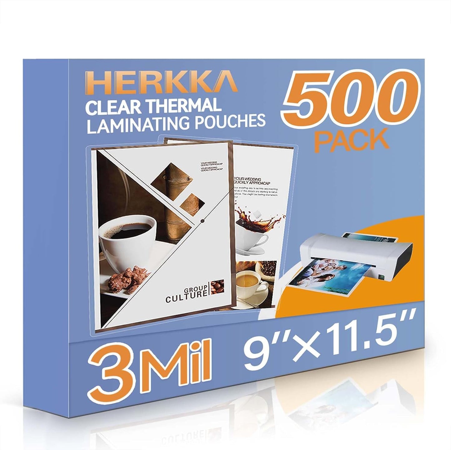 HERKKA 500 Pack Laminating Sheets, Holds 8.5 x 11 Inch Sheets, 3 Mil Clear Thermal Laminating Pouches 9 x 11.5 Inch Lamination Sheet Paper for Laminator, Round Corner Letter Size