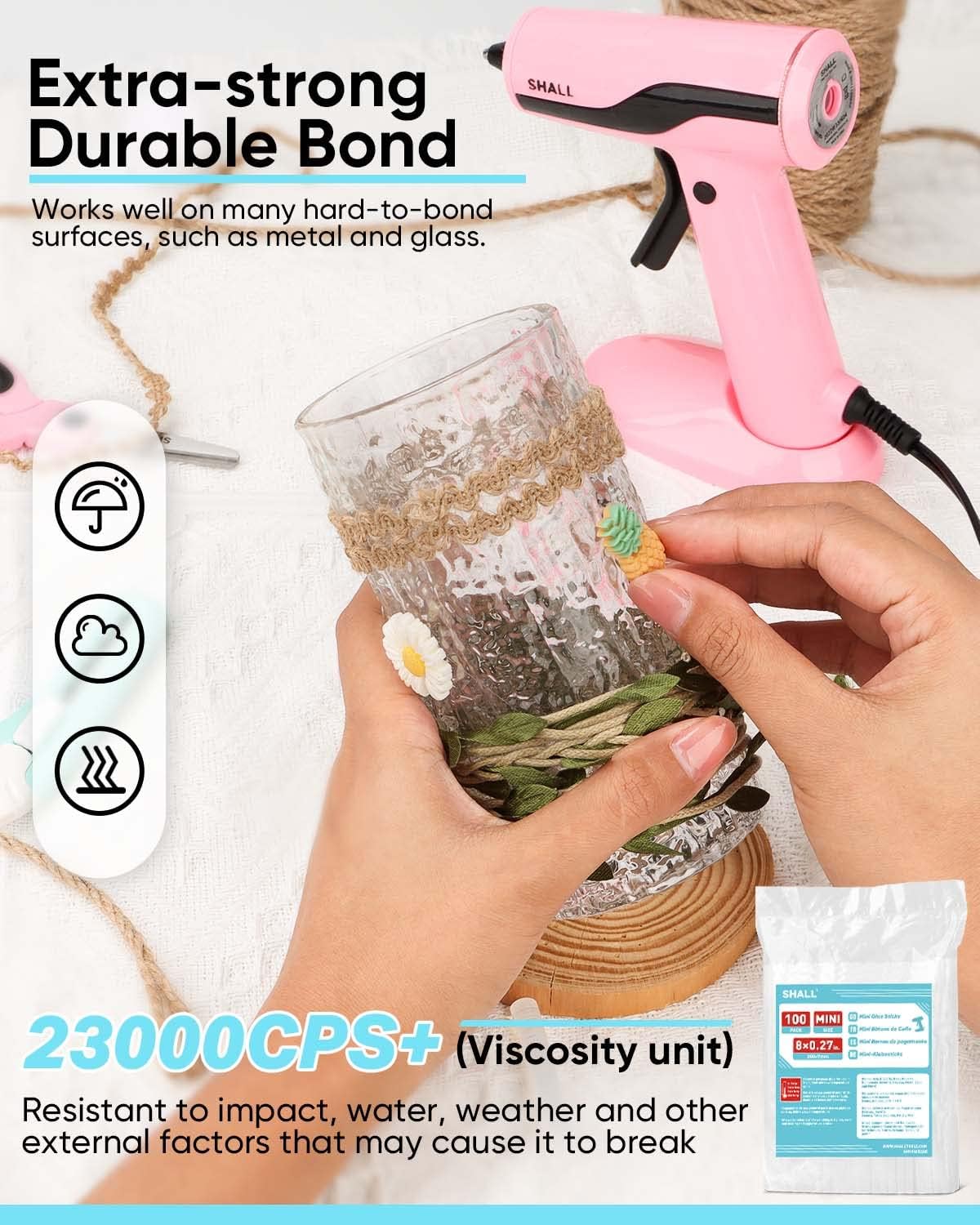 SHALL Mini Hot Glue Sticks, 0.27” Dia x 8” Long, 100-pack Clear Hot Melt Glue Gun Sticks for All-temp Mini Glue Guns, Multipurpose for Kids Adults DIY Art Craft Sealing Repairing Festival Decoration