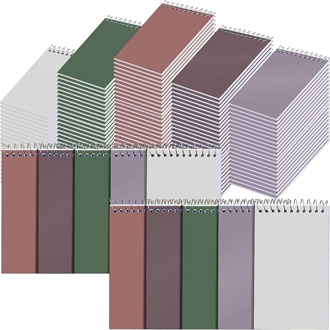 Leinuosen 100 Pcs Spiral Memo Pads 3x5 Inch 75 Sheets College Ruled Small Pocket Notebooks Little Mini Notepads Bulk Top Bound Lined Note Pads for Home School Office Travel Work (Vivid Color)