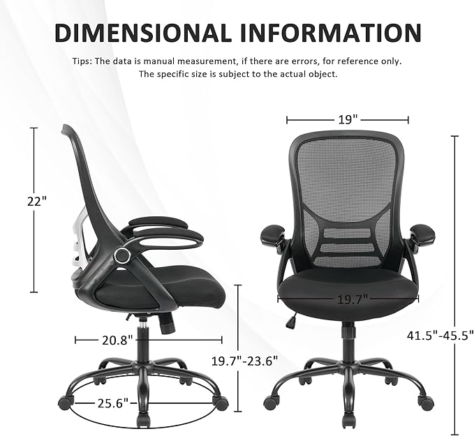 HYLONE Office Chair Ergonomic Desk Chair with Adjustable Armrests, Mesh Executive Chair, Home Office Computer Chairs for Long Hours(Black)