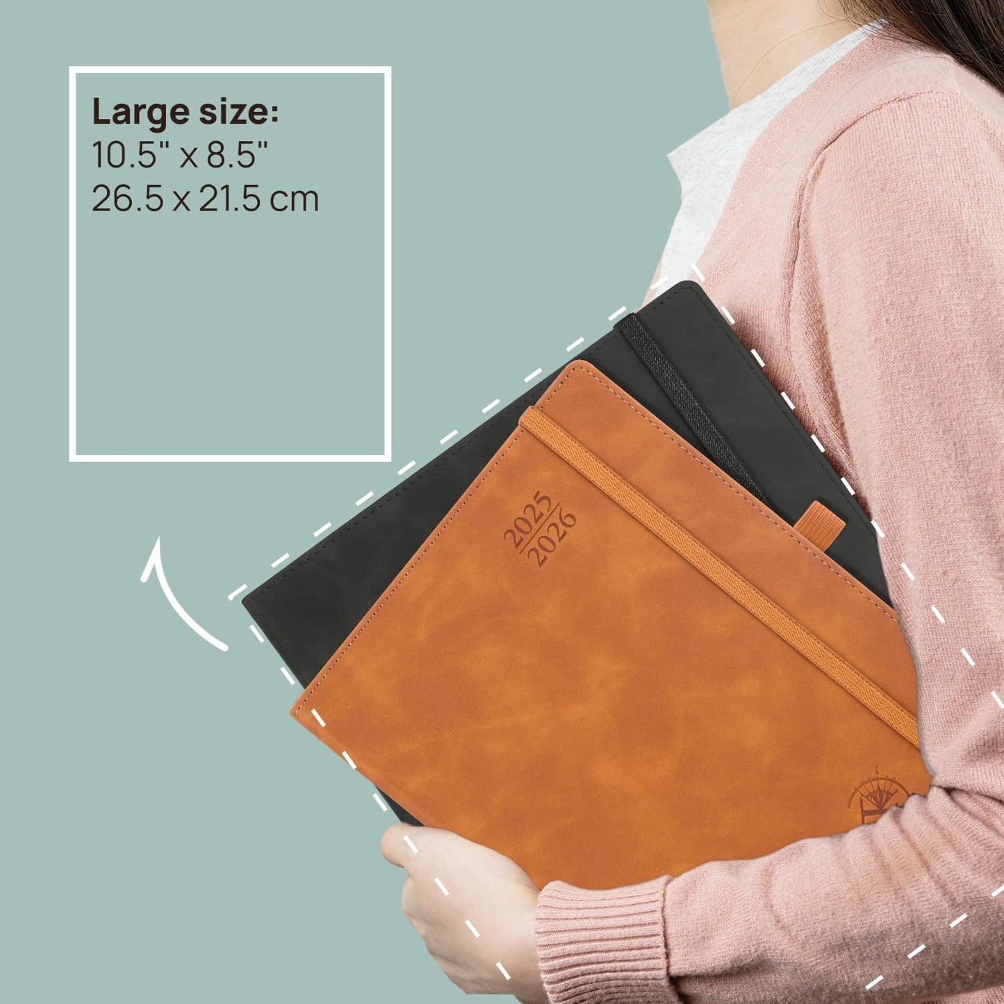 POPRUN Planner 2025-2026 Weekly Notebook (Large 8.5''x 10.5'') Academic Calendar (JUL.25 - JUN.26) Appointment Book with Monthly Tabs, Leather Soft Cover, Inner Pocket, 100 GSM - Cerulean Blue