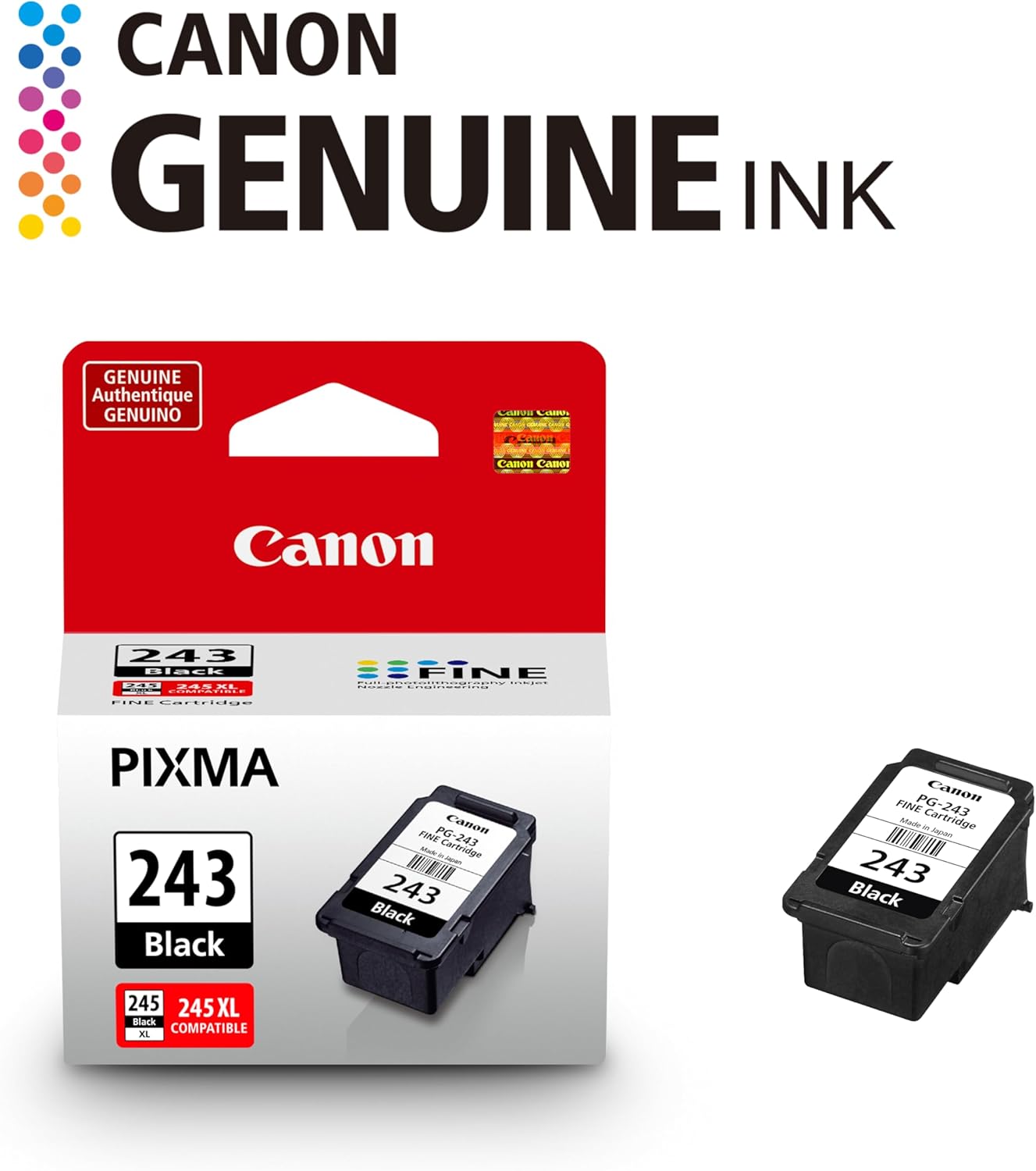 Canon PG-243 Genuine Black Ink Cartridge, Compatible with iP2820, MX492, MG2420/2520/2920/2922/2924/3020/2525, TS3120/302/302a/202/4520/3320