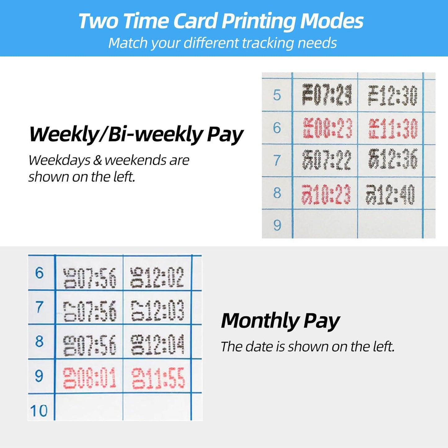 Employee Time Clocks for Small Business, Auto-Align Time Clock Punch Machine with 50-Piece Time Cards, Two Security Keys, and One Ink Ribbon Cartridge