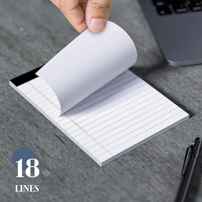 Legal Pads 4x6 with 18-Line College Ruled Small Legal Pads 6 Packs of Mini Legal Note Pads Non-Penetrating Paper, Perforated Writing Pad for School, Office, Business