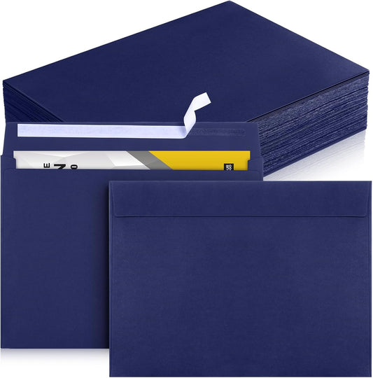 Crtiin 100 Pcs 9 x 12 Open End Booklet Envelopes 80 lb 120gsm Catalog Envelopes with Closure for Mailing Catalog Financial Document Magazine Pamphlet Business(Navy)
