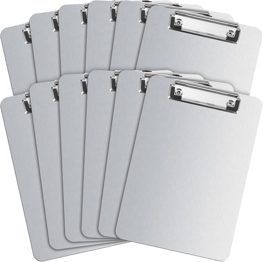 Henoyso 12 Pack A5 School Classroom Clipboard for Teacher Student Bulk Mini Aluminum Clipboard 6×9 inch Small Metal Clip Board with Low Profile Clip & Hanging Hole Memo Size for Medical Construction