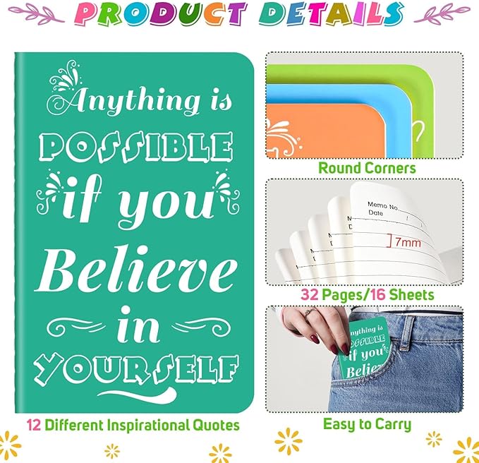 48 Pcs Mini Inspirational Notebooks Bulk with 48 Pcs Colorful Pens, Small Pocket Journal Notepads Set, Motivational Bulk Gifts for Women Men Teacher Student Kids, Fun School Office Supplies,3.5"x5.5"
