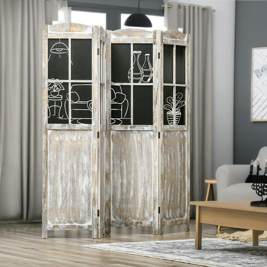 NicBex Room Divider 4 Panel Room Dividers with Black Boards Partition Room Dividers and Folding Privacy Screens 5.6 FT Wall Divider for Home, Office, Room Separation,70.75"W x 0.75"D x 69.75"H,Natural