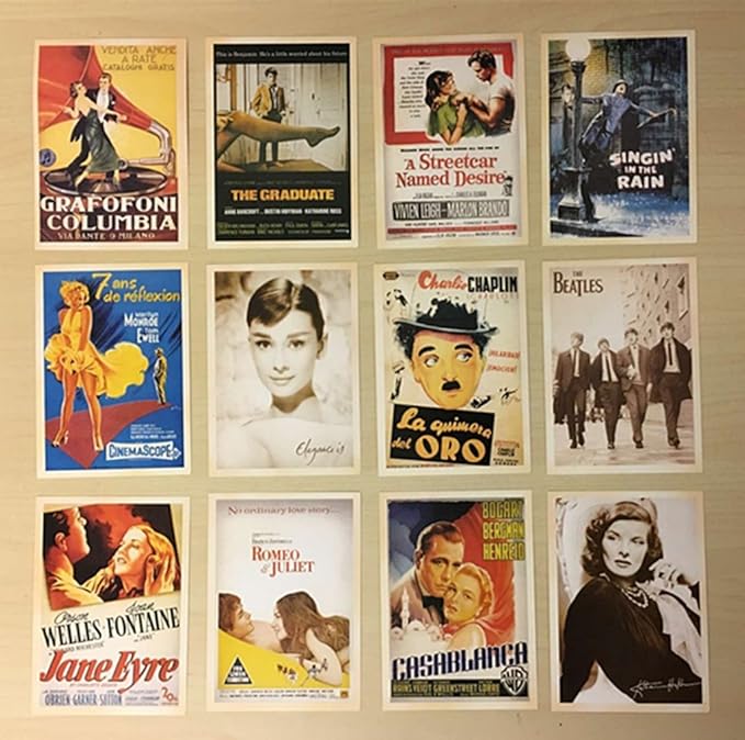 DreamHigh 64 pcs Collectible Vintage Ads & Movie Poster Postcards Bulk Pack