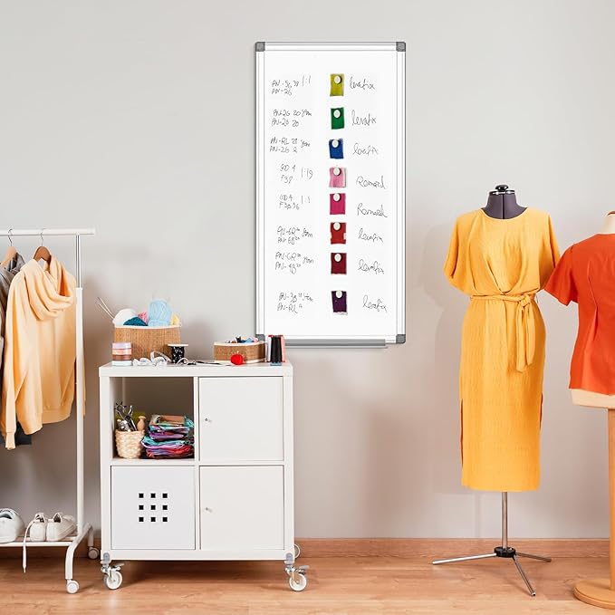 SWANCROWN Magnetic Dry Erase Board 48 x 24 Inches - Large White Board, Silver Aluminum Frame, 4' x 2' Writing Whiteboard for Walls, Home Office, School, Studio