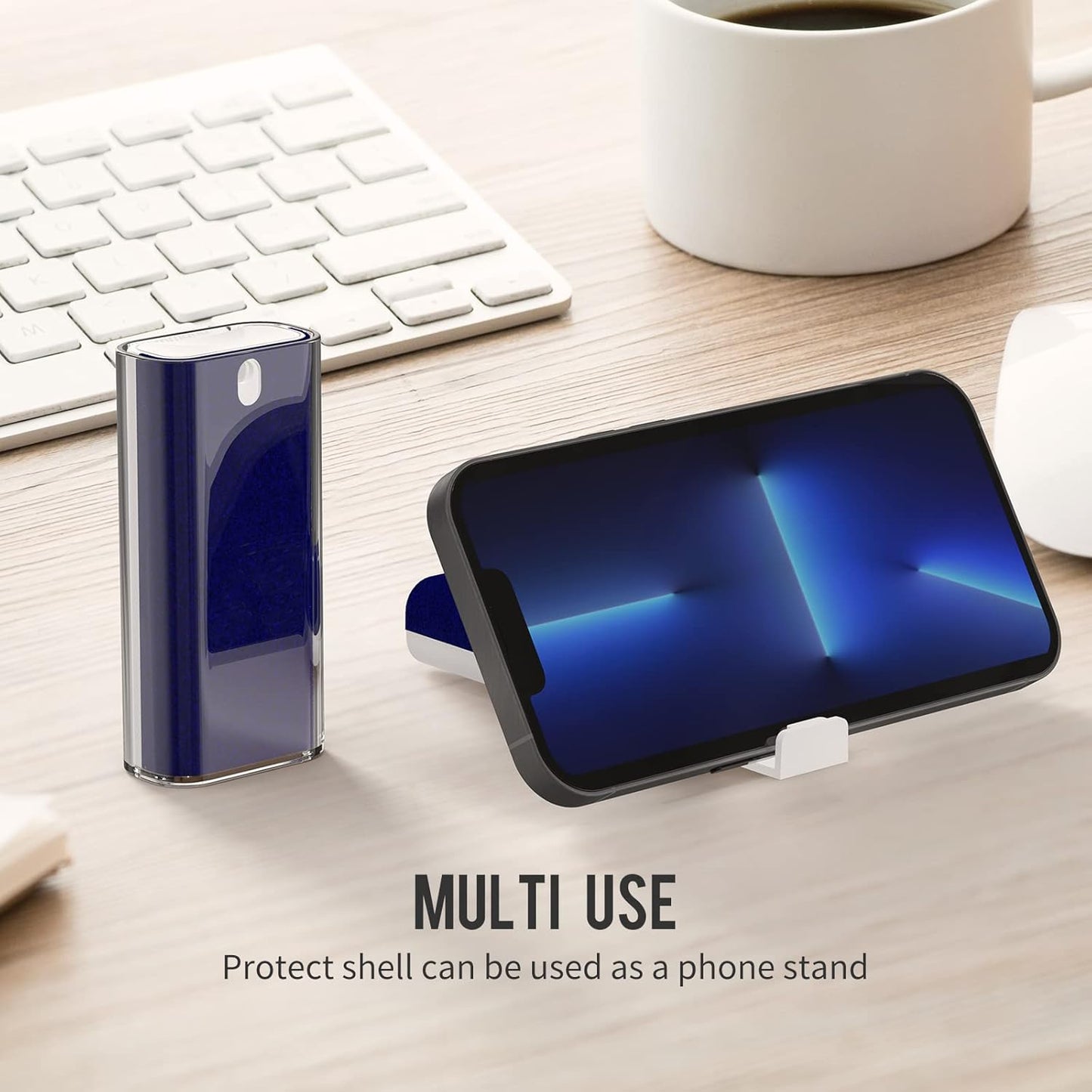 CLICK CLEAN Touchscreen Mist Cleaner, Screen Cleaner, All in One Screen Cleaner Spray with Microfiber and Phone Stand for All Phones, Laptop and Tablet Screens (Dark Blue)