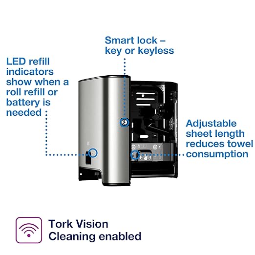 Tork Matic Hand Towel Roll Dispenser with Intuition Sensor, Stainless Steel, Image, H1, One-at-a-Time Dispensing - 461202
