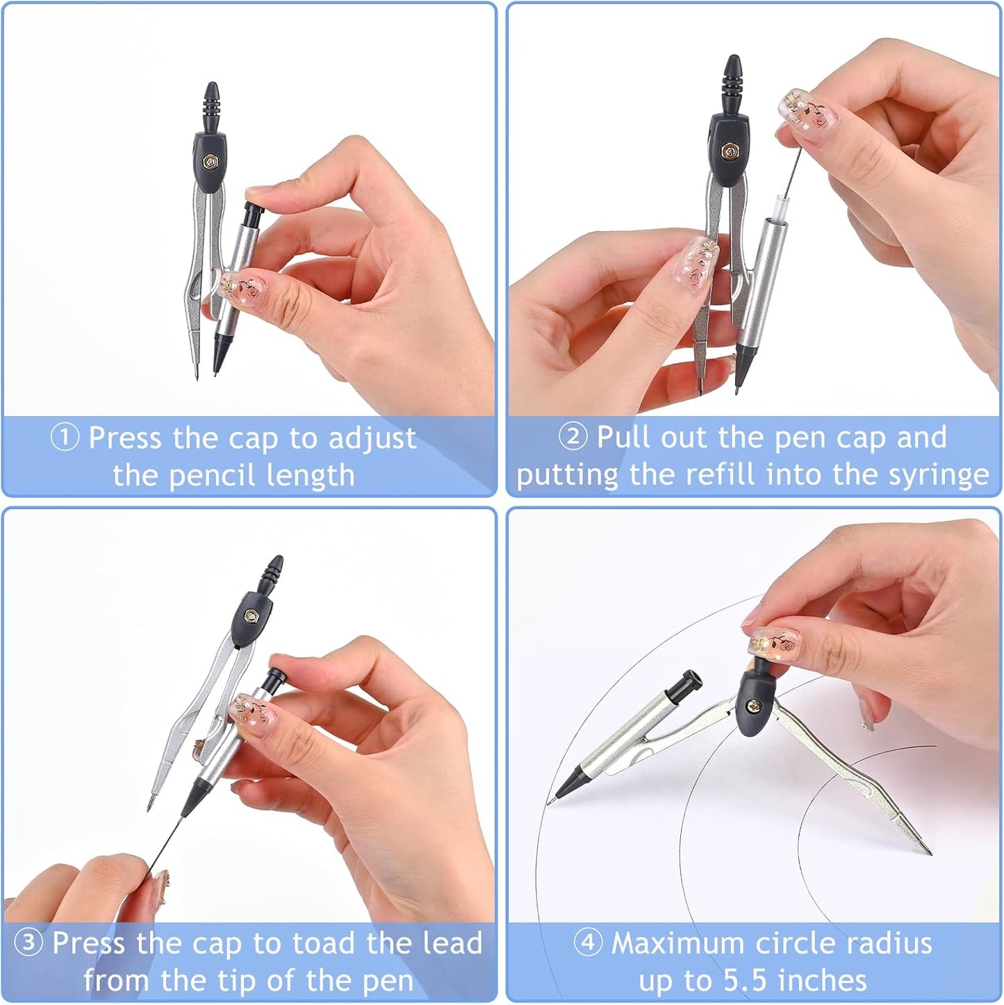 6 Pcs Metal Geometry Set, Math Geometry Kit, Metal Ruler Set and Compass Geometry Tool, Rulers Protractor and Compass Set for Student School and Drawings Supplies (Black)