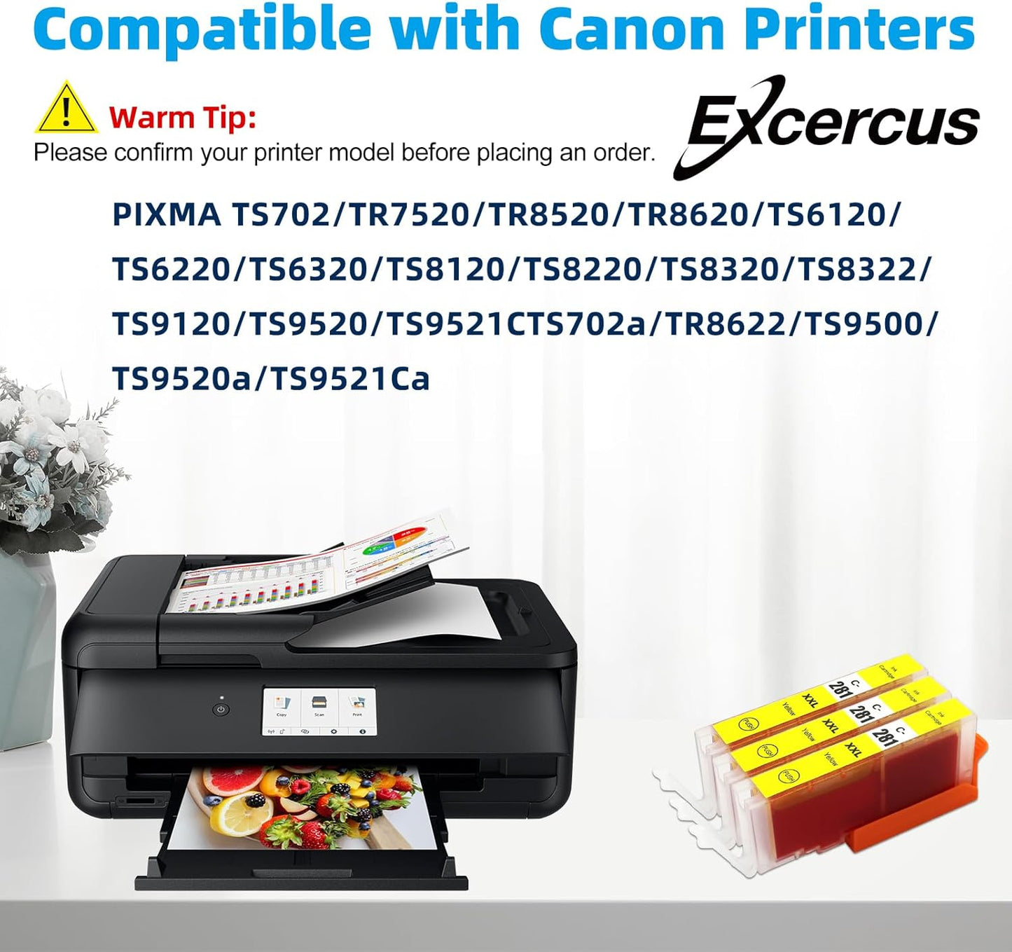Replacement for Canon CLI-281 CLI-281 XXL Yellow Compatible Ink Cartridges Use for PIXMA TS9120 TR7520 TR8520 TS6120 TS6220 TS8120 TS8220 TS9520 TS6320 TS9521C (3X 281XXL Yellow)
