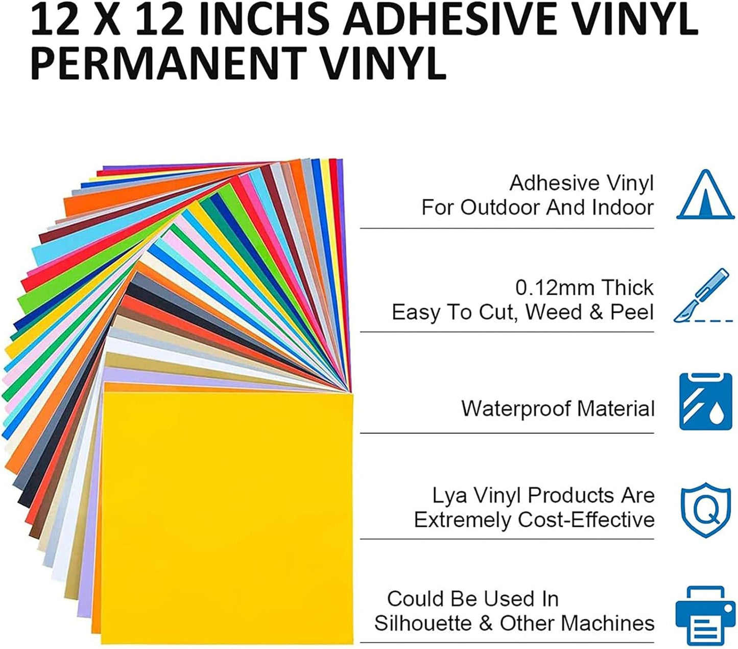 LYA Vinyl 130 Pack Permanent Vinyl - 12 "x12 Self Adhesive Vinyl Sheets，120 Sheets & 10 Transfer Tape Sheets for Cutting Machines and Decor Sticker