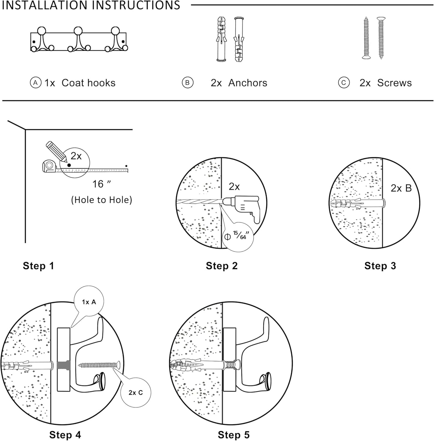 SKOLOO 17-Inch White Wood Coat Rack Wall Mount with 3 Triple Hooks - Ideal for Family Entrances, Classrooms, and Pet Supplies Storage - Perfect Coat Hooks for Wall, Pack of 2