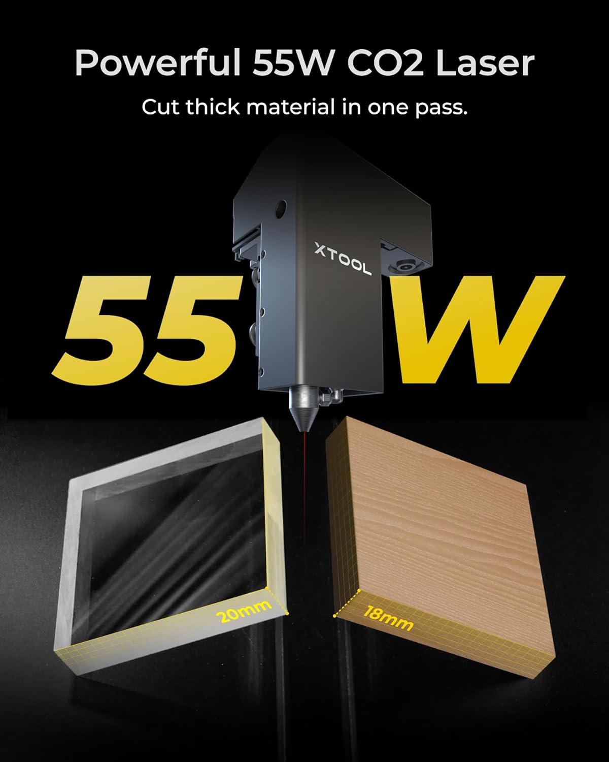 xTool P2S 55W CO2 Laser Cutter, Smart Desktop CO2 Laser Engraver and Cutter Machine, Dual Smart 16MP Cameras, 3D Curved Cylinder Engraving, Create with Wood and Metal Acrylic Glass Fabric Leather