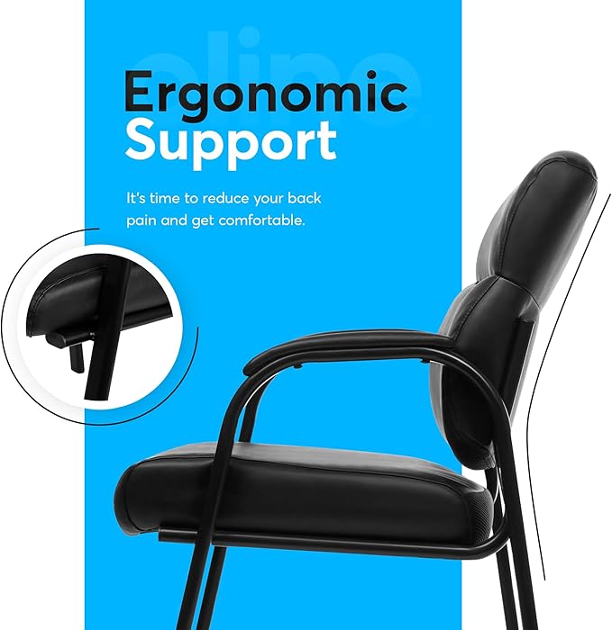 Oline Leather Guest Chair with Padded Arms, Reception Meeting Conference Waiting Room Lobby Home Desk Big and Tall Executive Office Chair, Black (4 Pack)