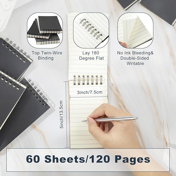 Tenceur 18 Pcs Pocket Notebook Bulk Small 3x5 Inch Spiral Notepads Mini Top Bound Notebook with Lined 120 Pages Ruled Memo Pads for Office College Nurse Essentials Back to School Gift